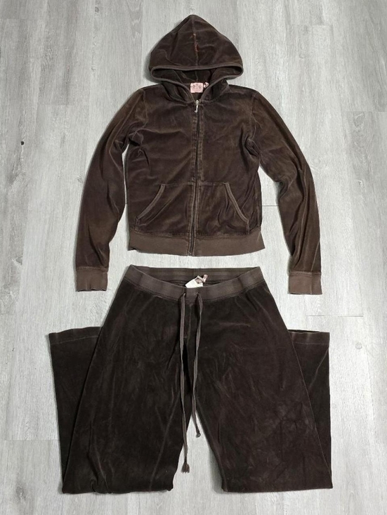 Juicy Couture Pants - Vintage Y2K Juicy Couture Brown Velour Velvet Tracksuit Set Flared Medium
